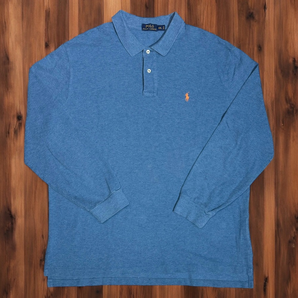 Polo Ralph Lauren Polo Shirt Mens 2XL Blue Long Sleeve Cotton Timeless Menswear‎